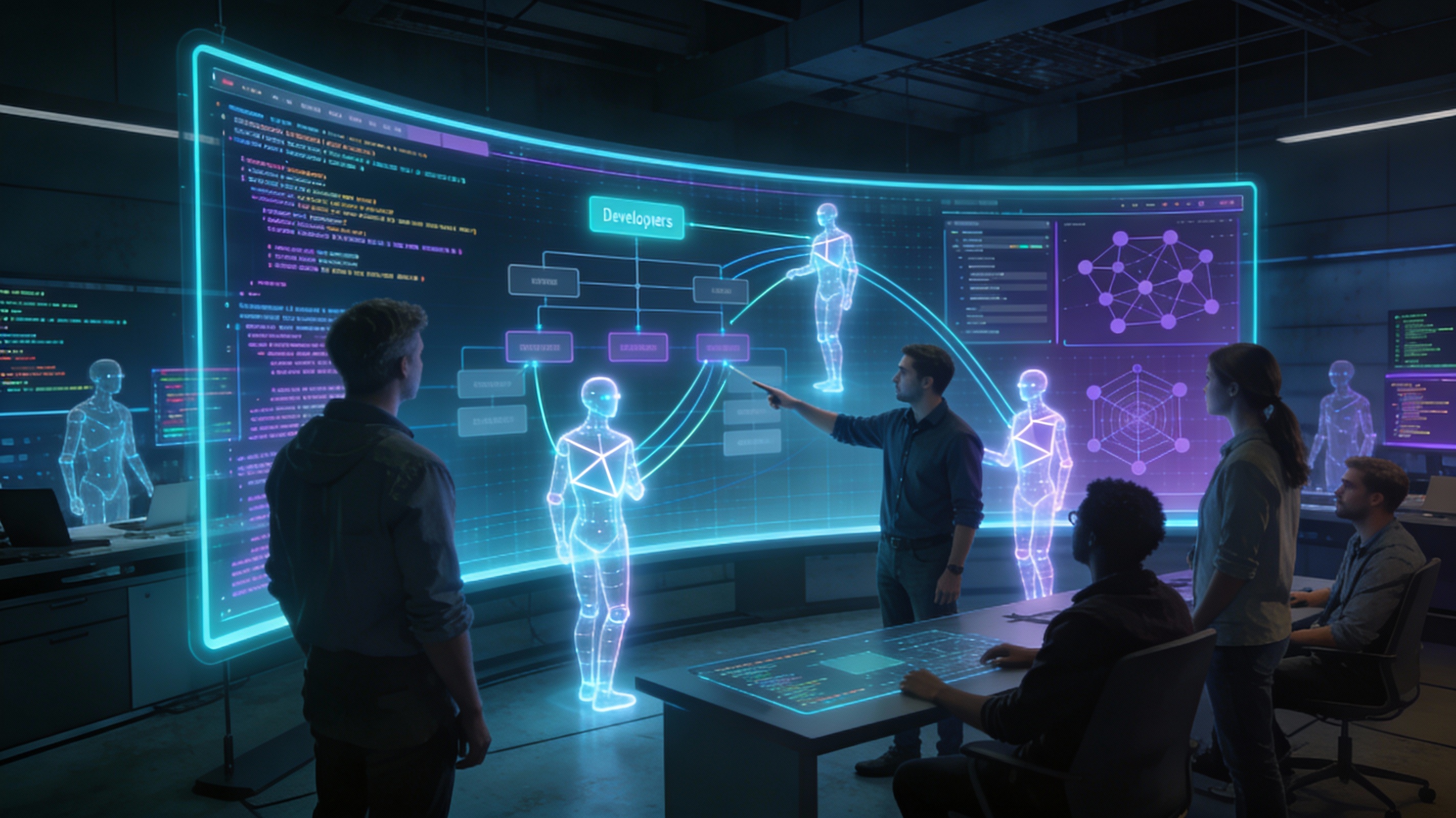 Diagram showing the evolution of AI development tools from code completion to system architecture and human-AI collaboration